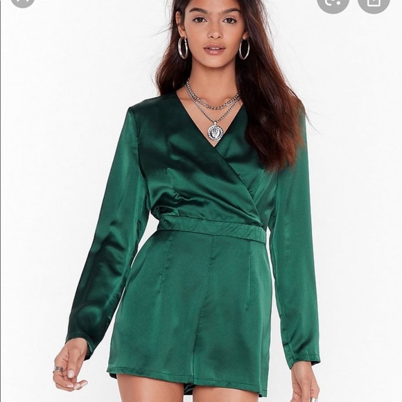 Nasty Gal Pants - Satin romper with V neck